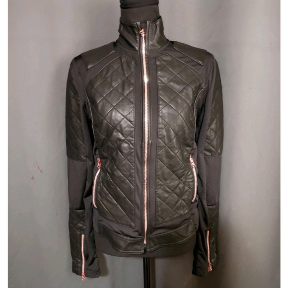 Victoria Secret Sport Womens Size XS Black Quilted Faux Leather Moto Jacket - Picture 10 of 12